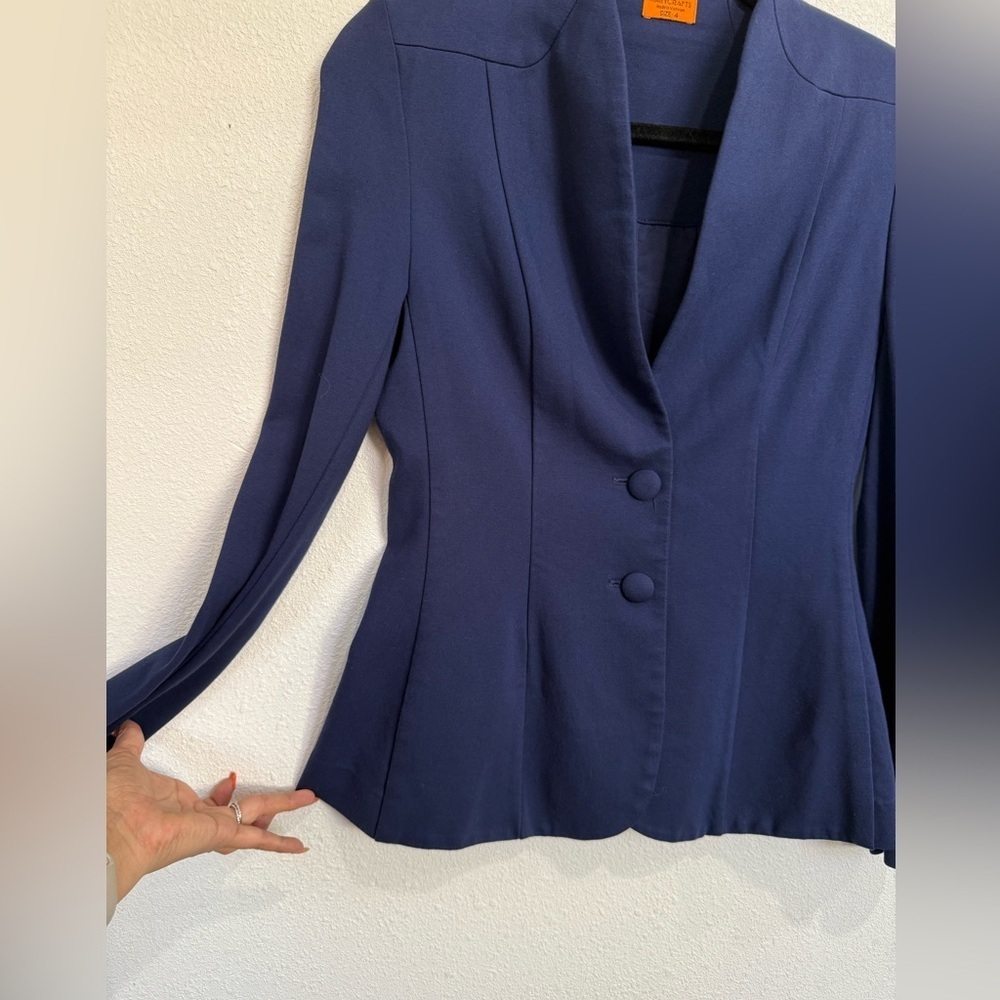 Marycrafts Navy Blue Structured Career Blazer Size 4 Business Office Work Jacket - Picture 6 of 9